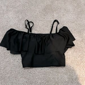 black off-the-shoulder swim top